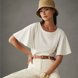 Anthropologie Maeve Structured Fluter-Sleeve Tee White Small